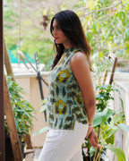 Sage Green Cotton Halter Neck Top - Sacred Grove Indo Western Tunic