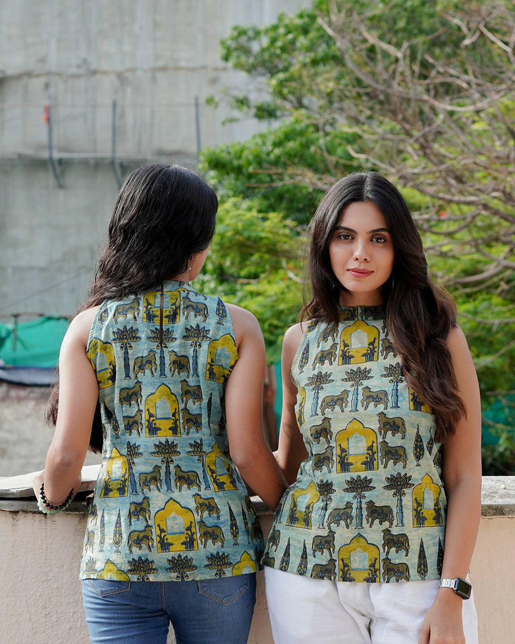 Sage Green Cotton Halter Neck Top - Sacred Grove Indo Western Tunic