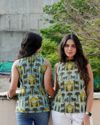 Sage Green Cotton Halter Neck Top - Sacred Grove Indo Western Tunic