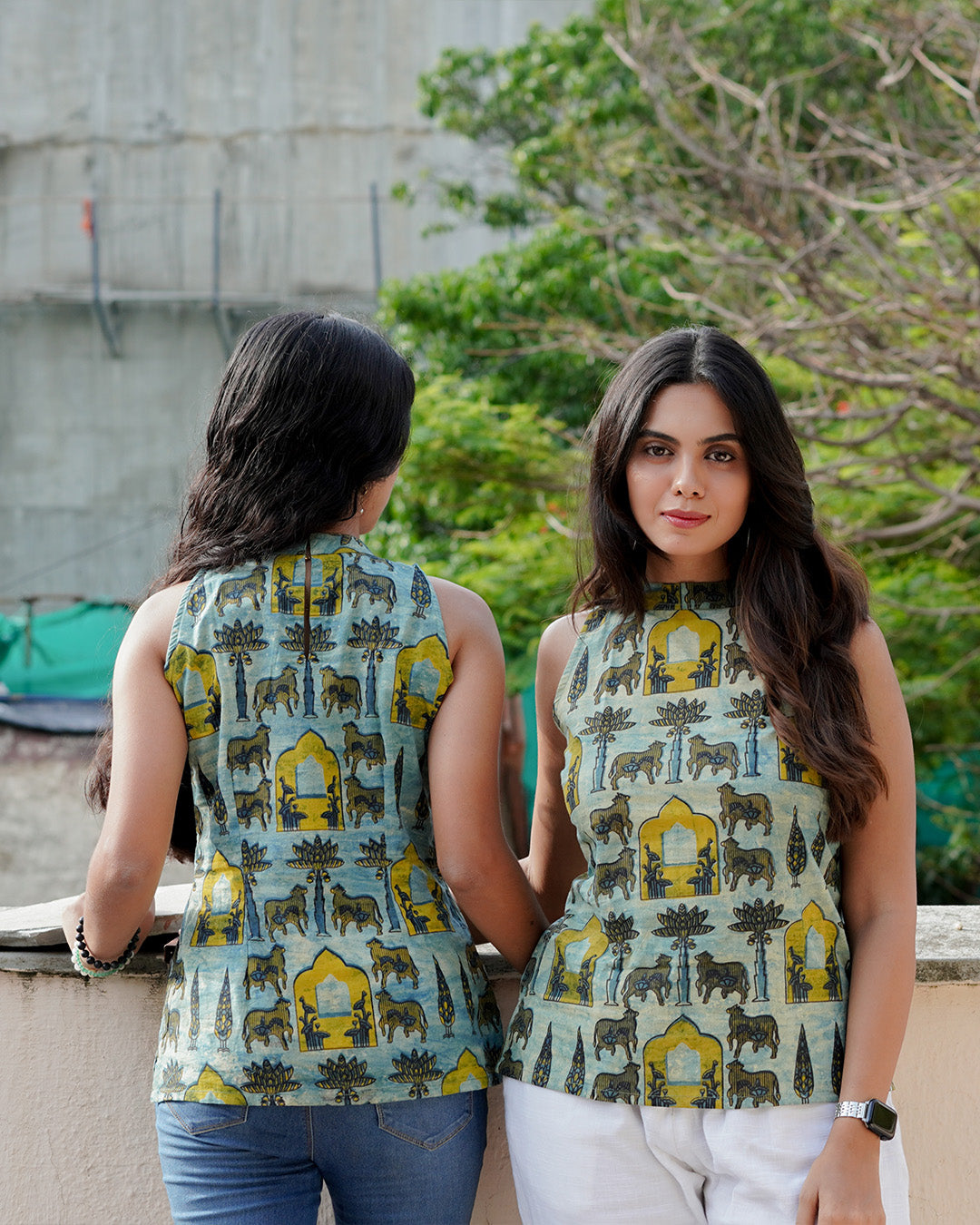 Sage Green Cotton Halter Neck Top - Sacred Grove Indo Western Tunic