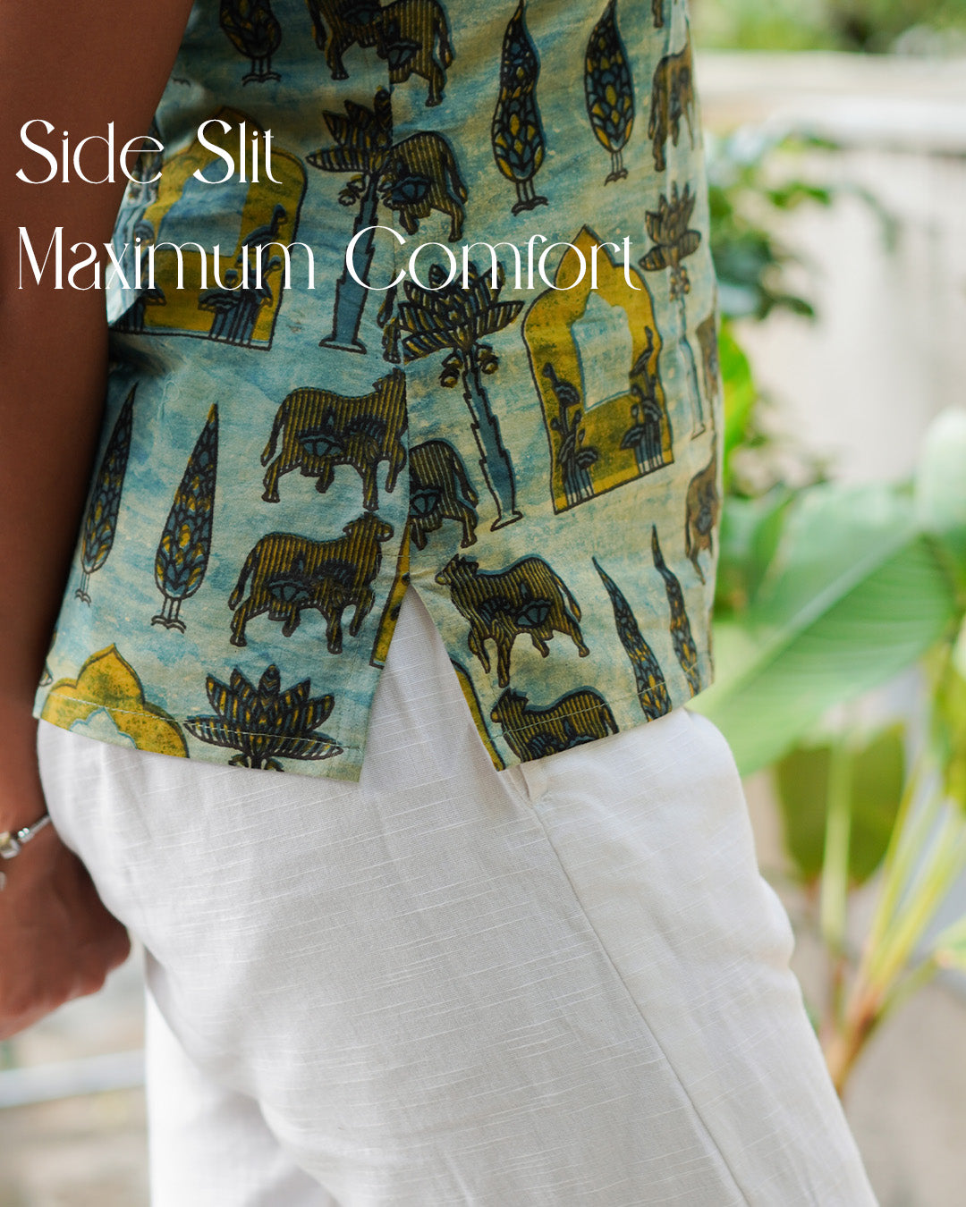 Sage Green Cotton Halter Neck Top - Sacred Grove Indo Western Tunic