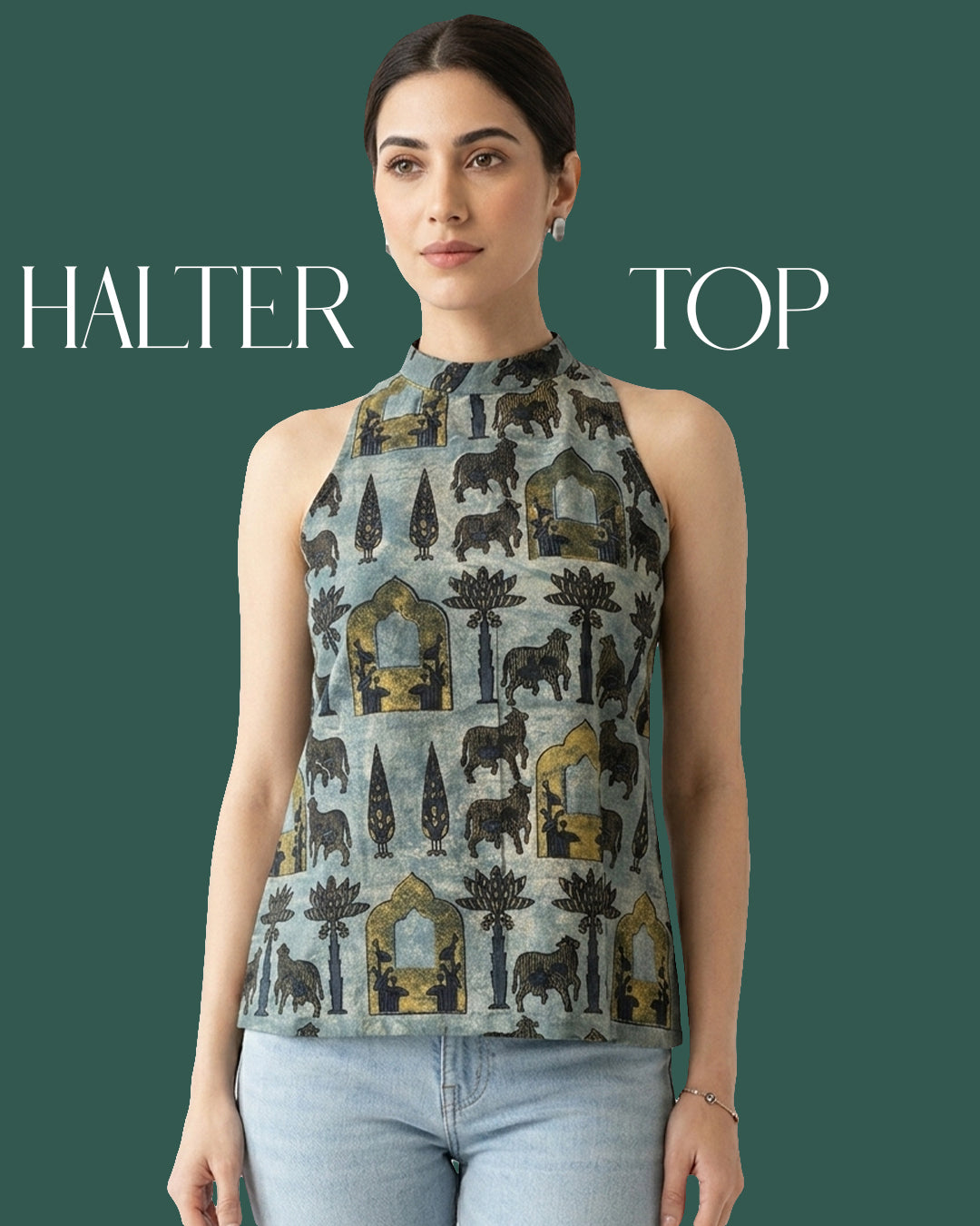 Cotton Halter Neck Top - Indo Western Pichwai Tunic