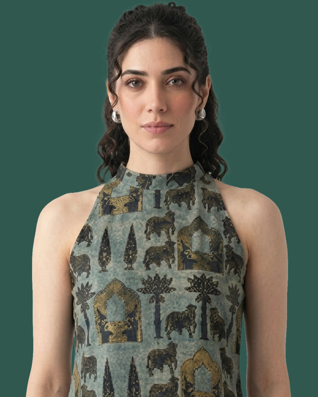 Cotton Halter Neck Top - Indo Western Pichwai Tunic