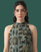 Cotton Halter Neck Top - Indo Western Pichwai Tunic