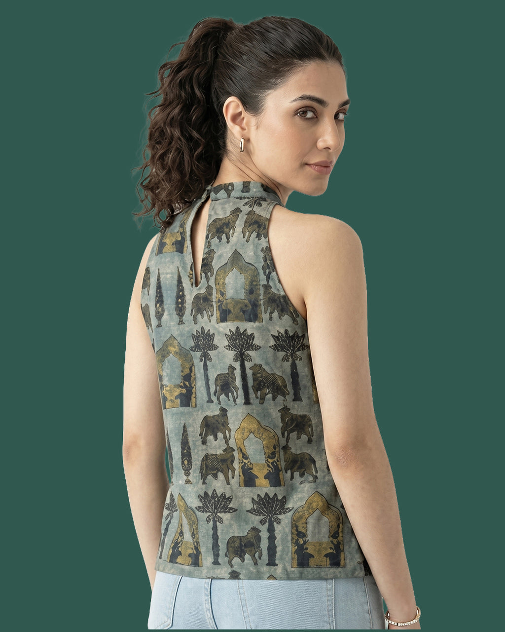 Cotton Halter Neck Top - Indo Western Pichwai Tunic