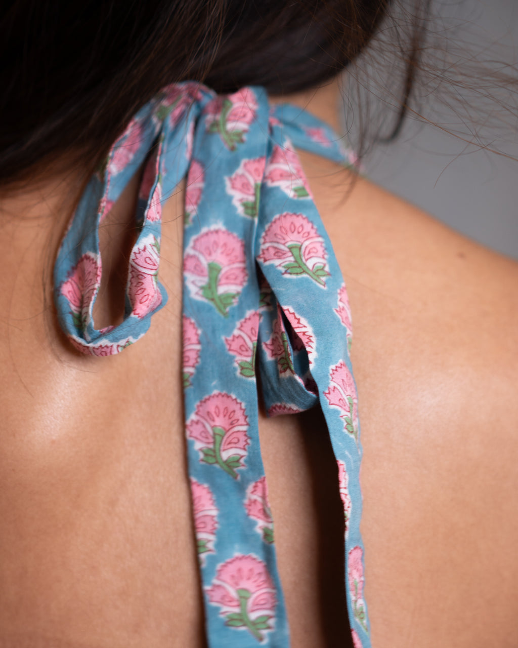 Azure-Bloom Tie-Back Halter Top