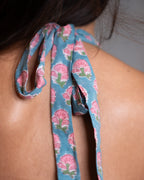 Azure-Bloom Tie-Back Halter Top