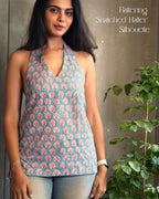 Azure-Bloom Tie-Back Halter Top