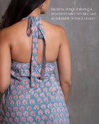 Azure-Bloom Tie-Back Halter Top