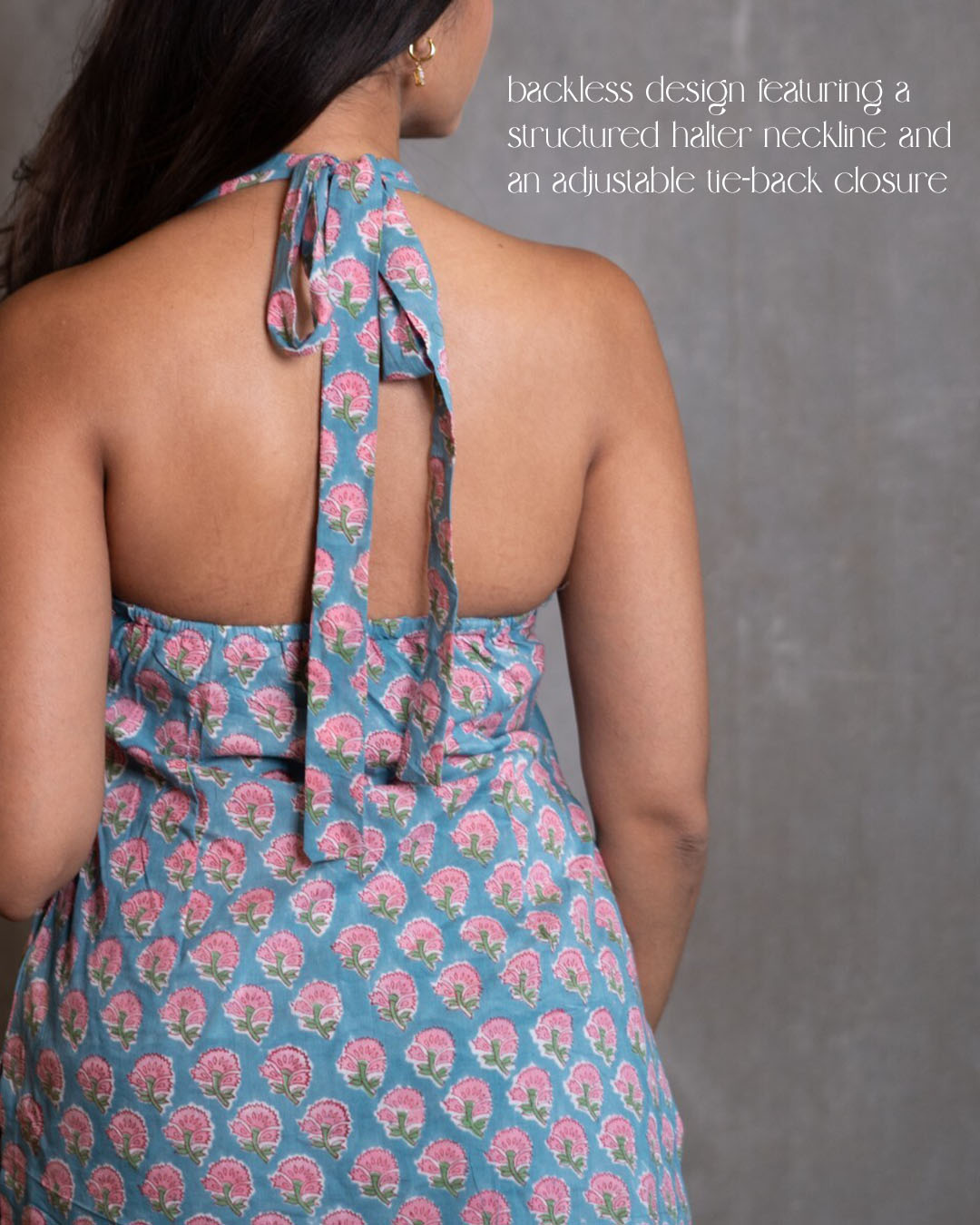 Azure-Bloom Tie-Back Halter Top