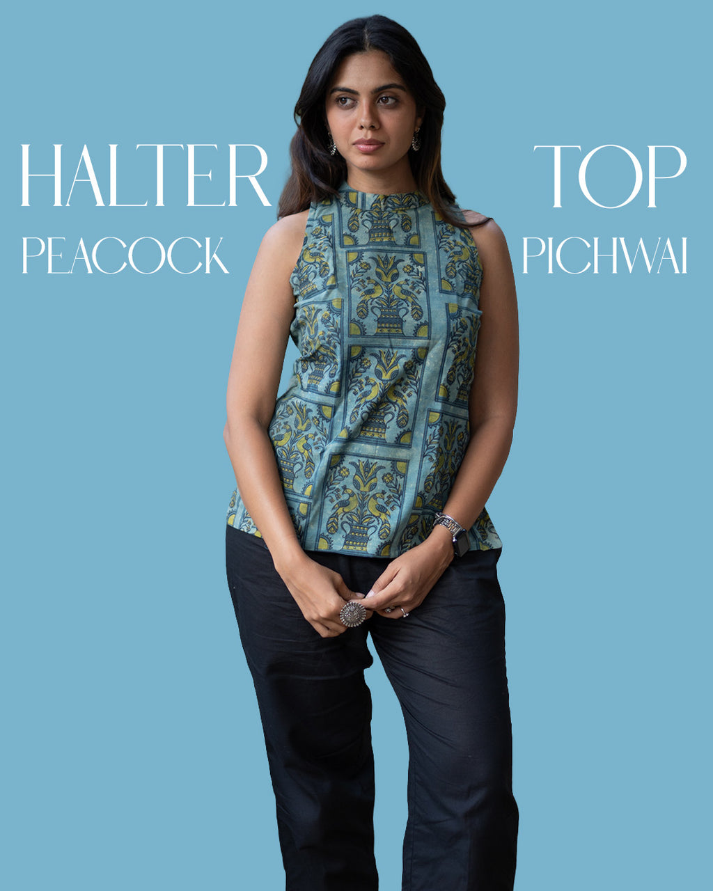 Peacock Pichwai Halter Top