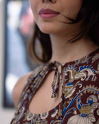 Earthy Brown Kalamkari Cotton Keyhole Top - Chocolate Kalamkari Tunic