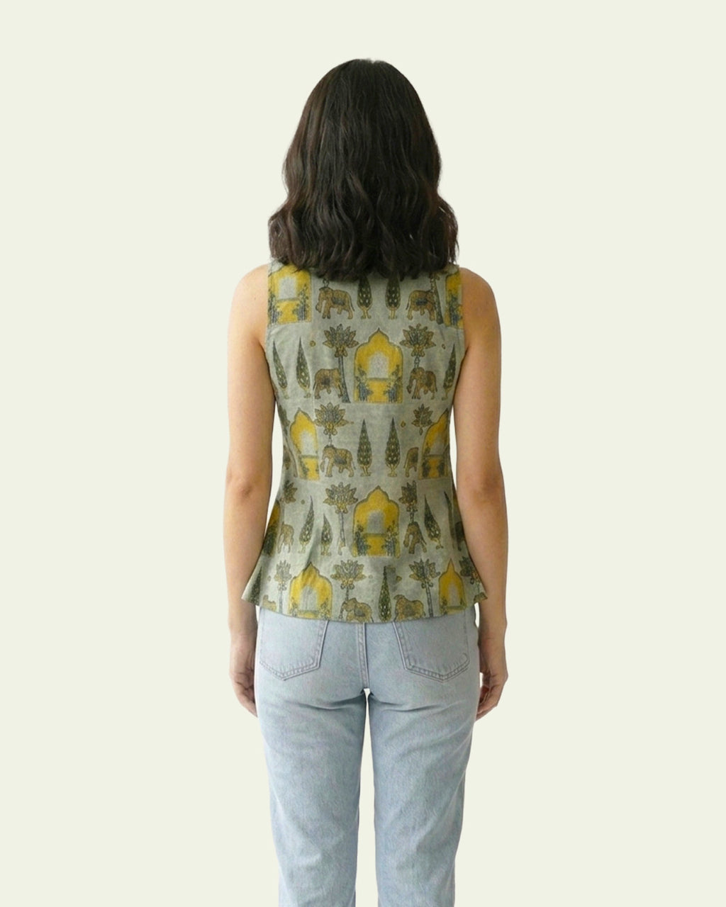 Sage Green Cotton Keyhole Top - Sacred Grove Pichwai Tunic