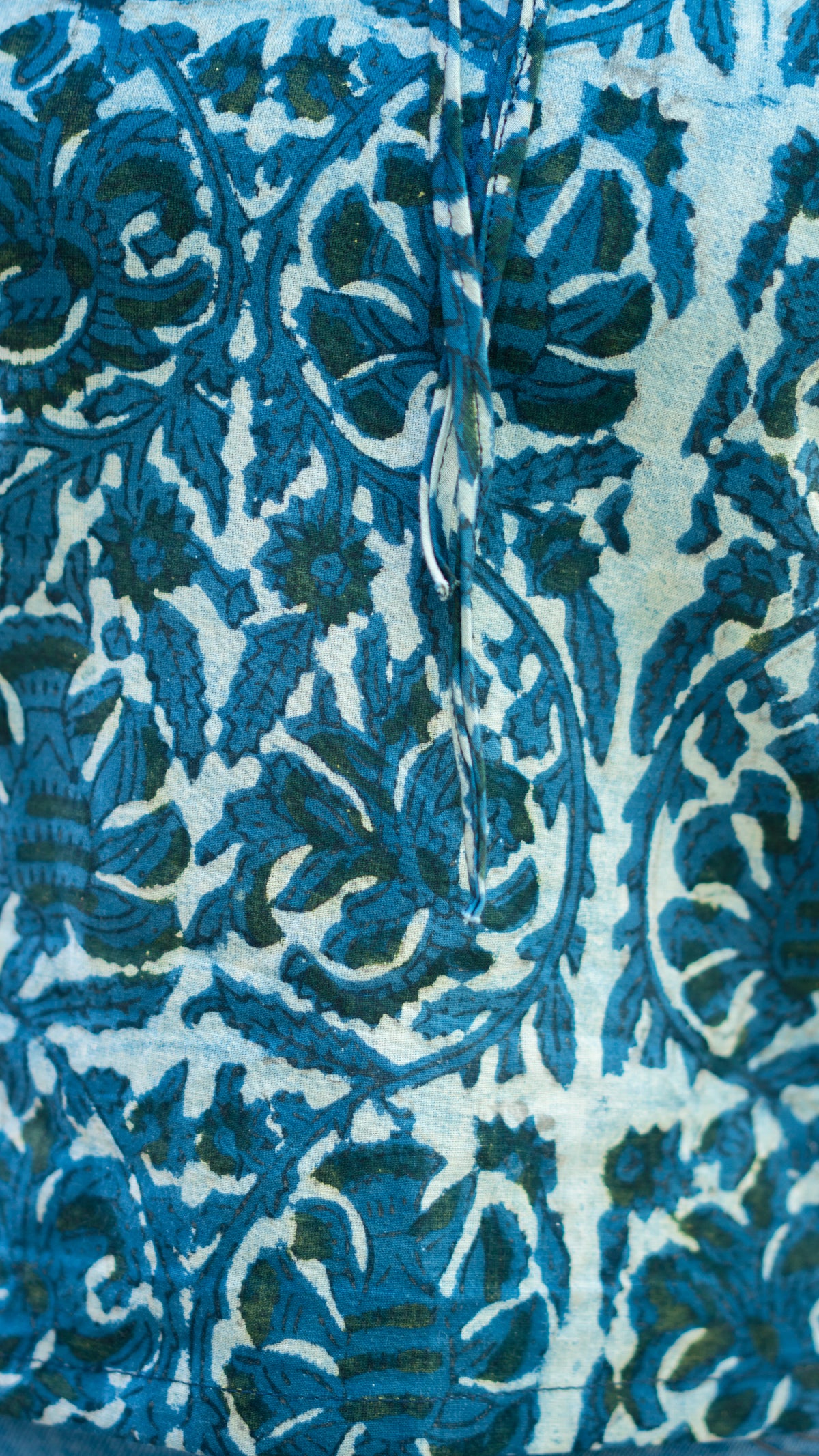 Teal Blue Cotton Keyhole Tie-Neck Top - Vanaspati Block Print Tunic