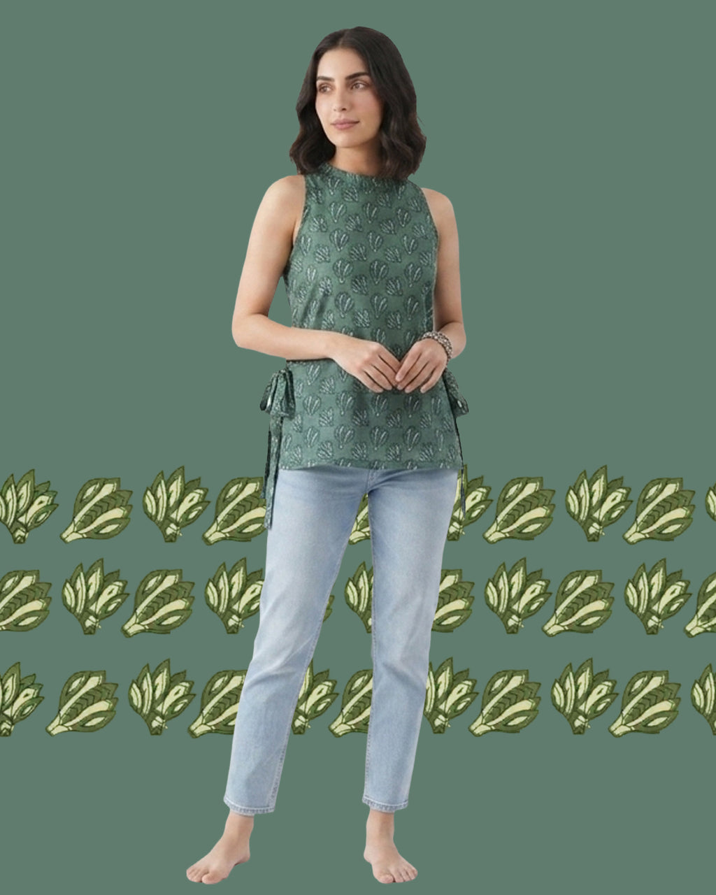 The Poshakh Sage Petal Side-Tie Top