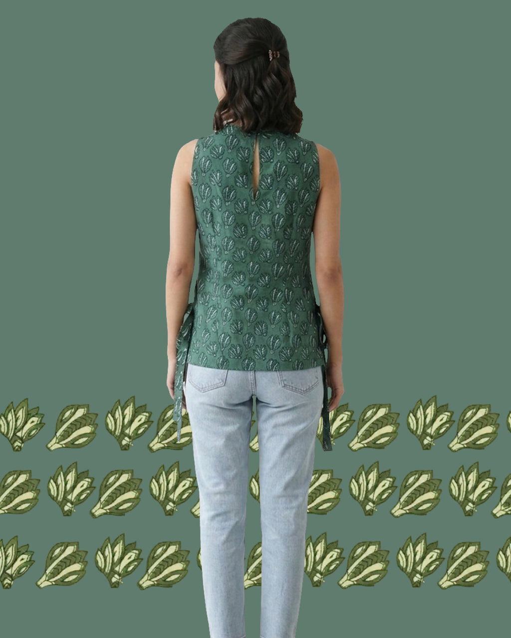 The Poshakh Sage Petal Side-Tie Top