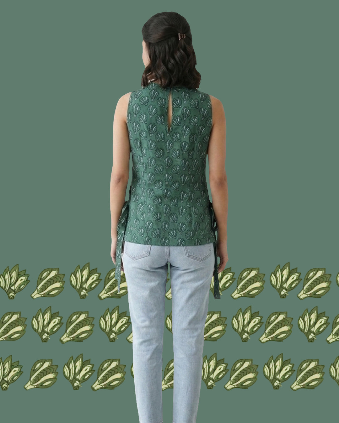 The Poshakh Sage Petal Side-Tie Top