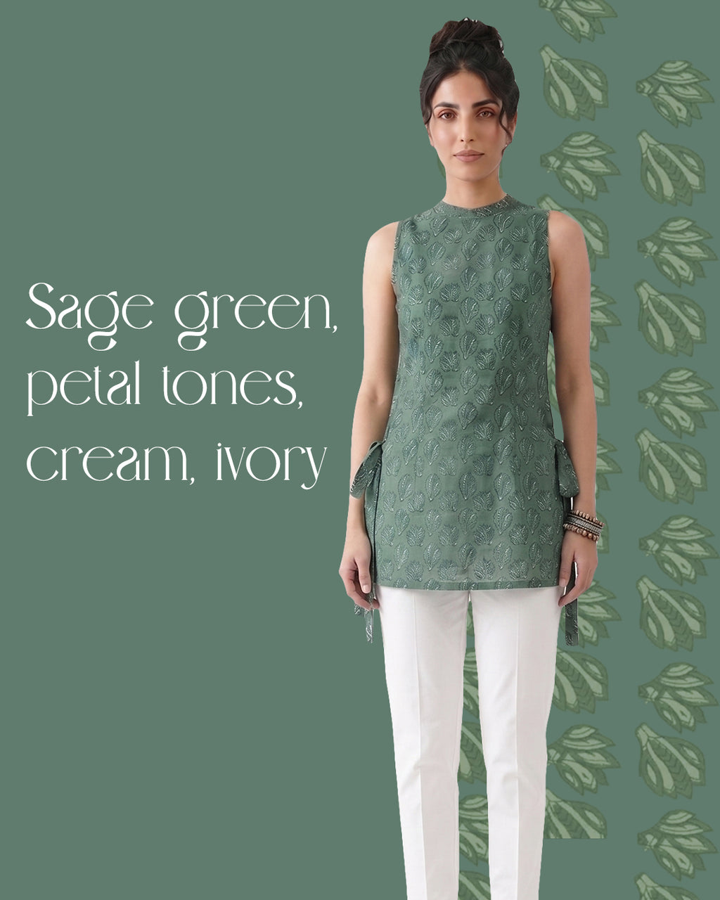 The Poshakh Sage Petal Side-Tie Top