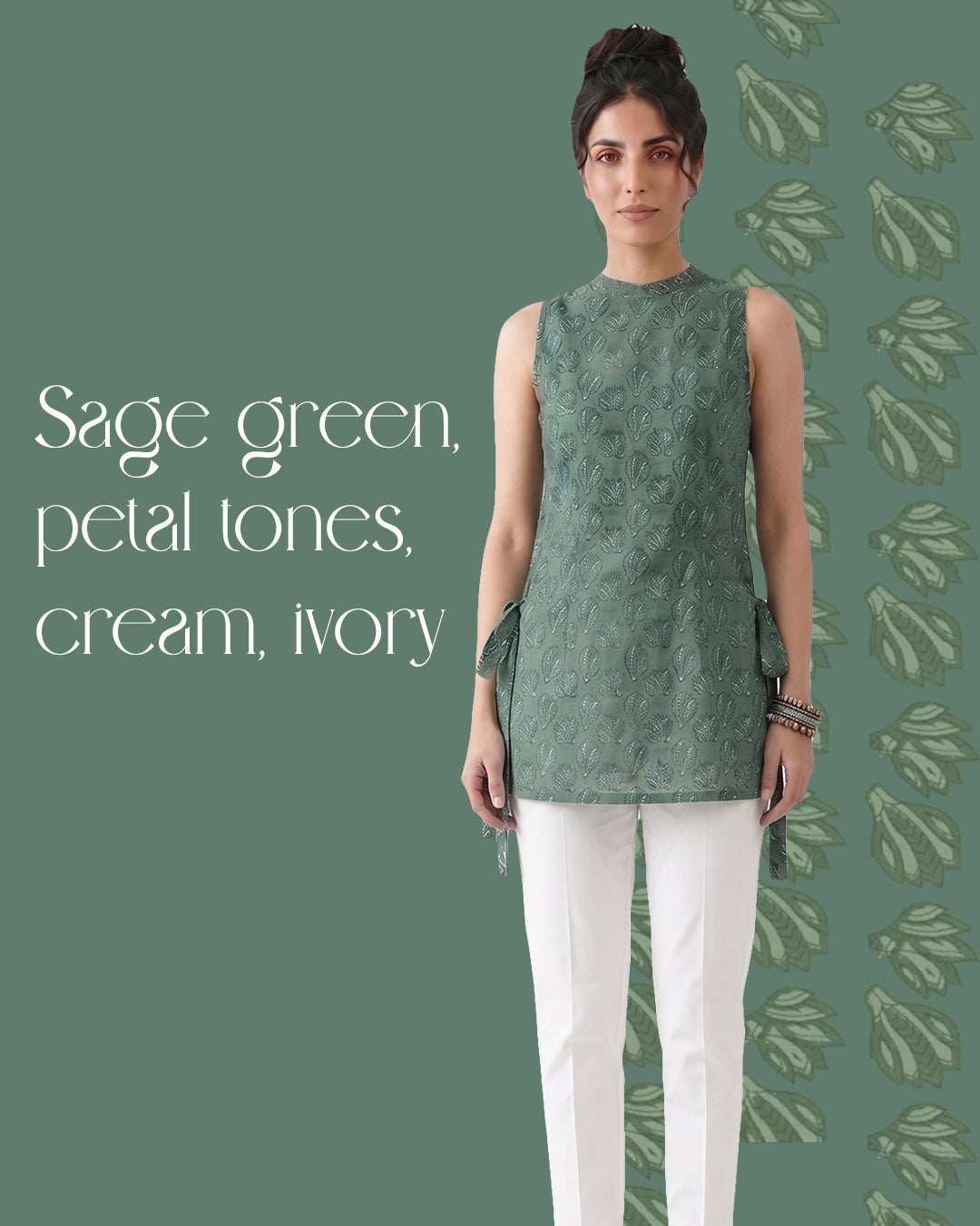 The Poshakh Sage Petal Side-Tie Top