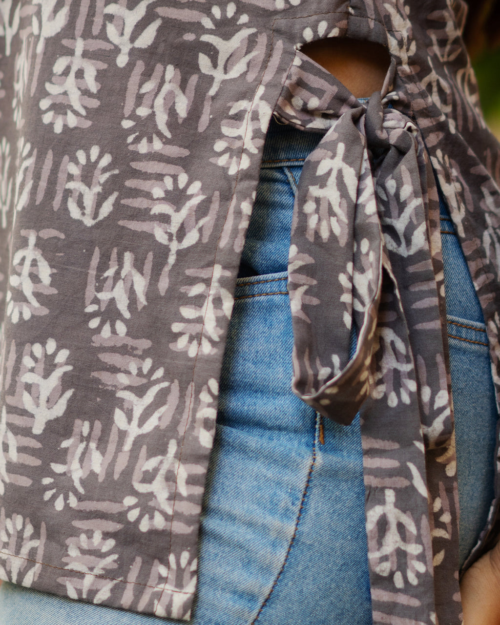 Charcoal Petal Cotton Side-Tie Top - Slate Grey Tunic
