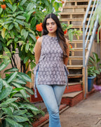 Charcoal Petal Cotton Side-Tie Top - Slate Grey Tunic