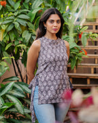 Charcoal Petal Cotton Side-Tie Top - Slate Grey Tunic