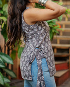 Charcoal Petal Cotton Side-Tie Top - Slate Grey Tunic