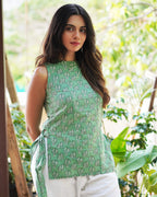 The Poshakh Sage Petal Side-Tie Top