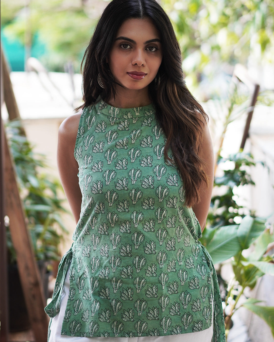 The Poshakh Sage Petal Side-Tie Top