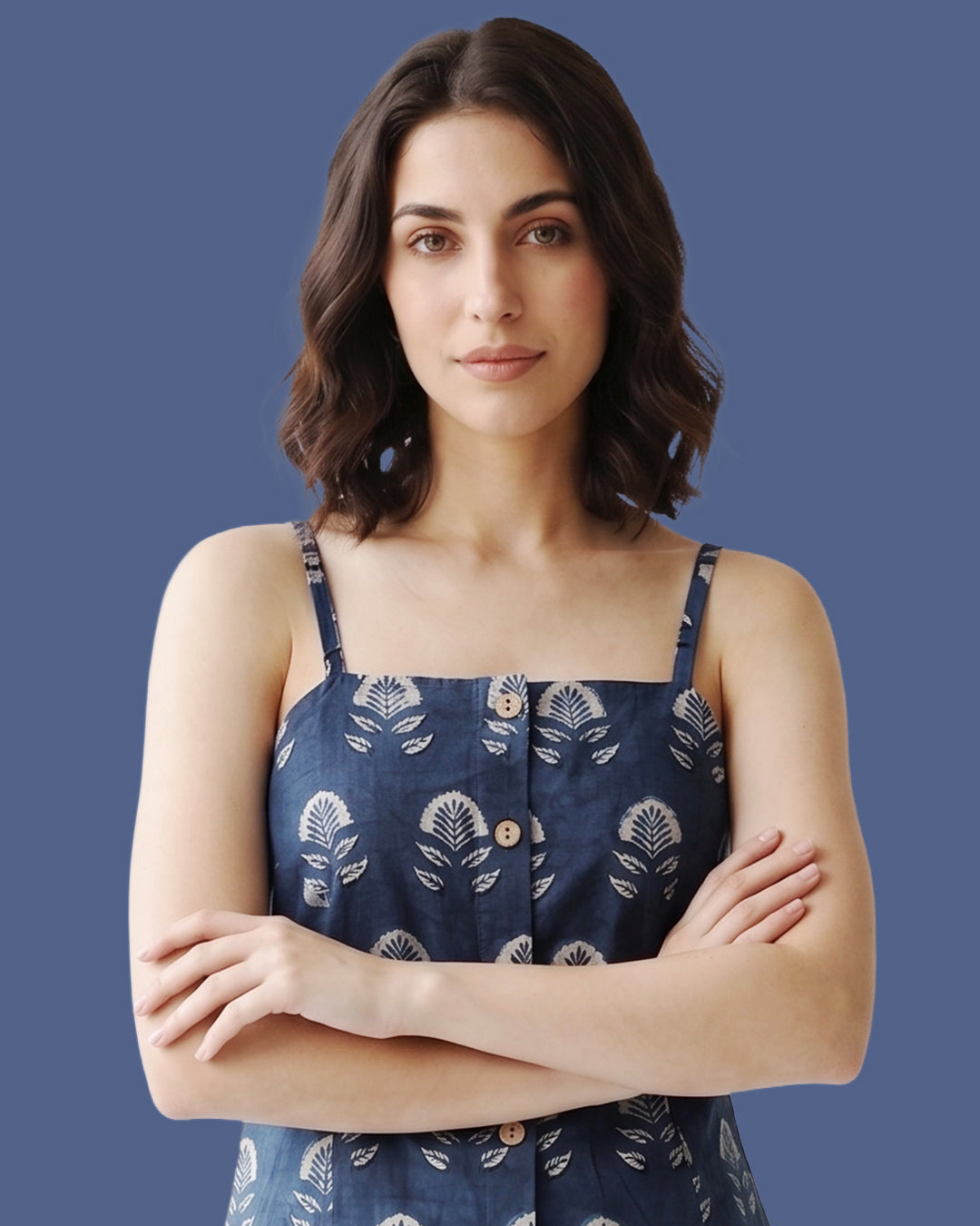 The Poshakh Indigo Bud Artisanal Top.