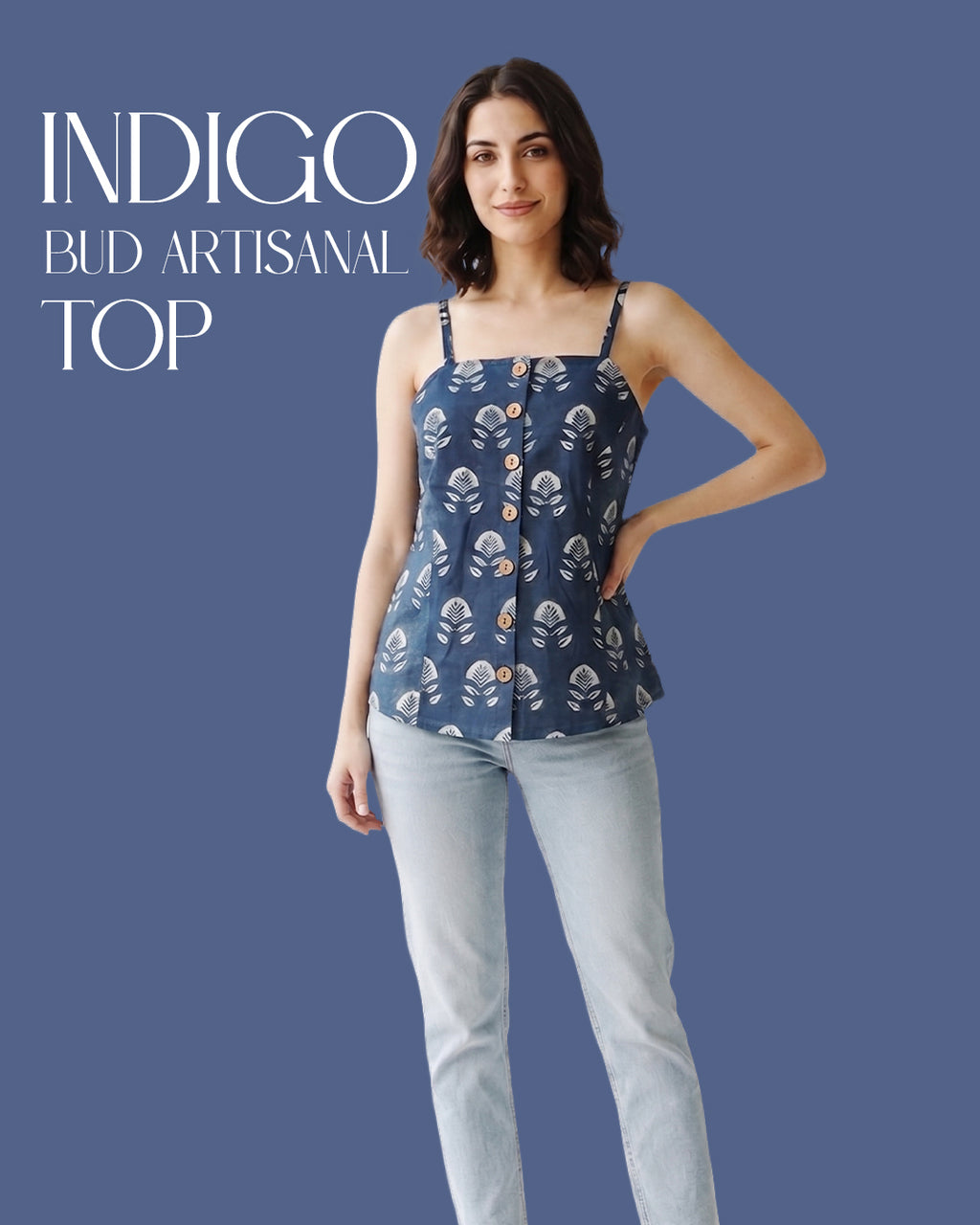 The Poshakh Indigo Bud Artisanal Top.