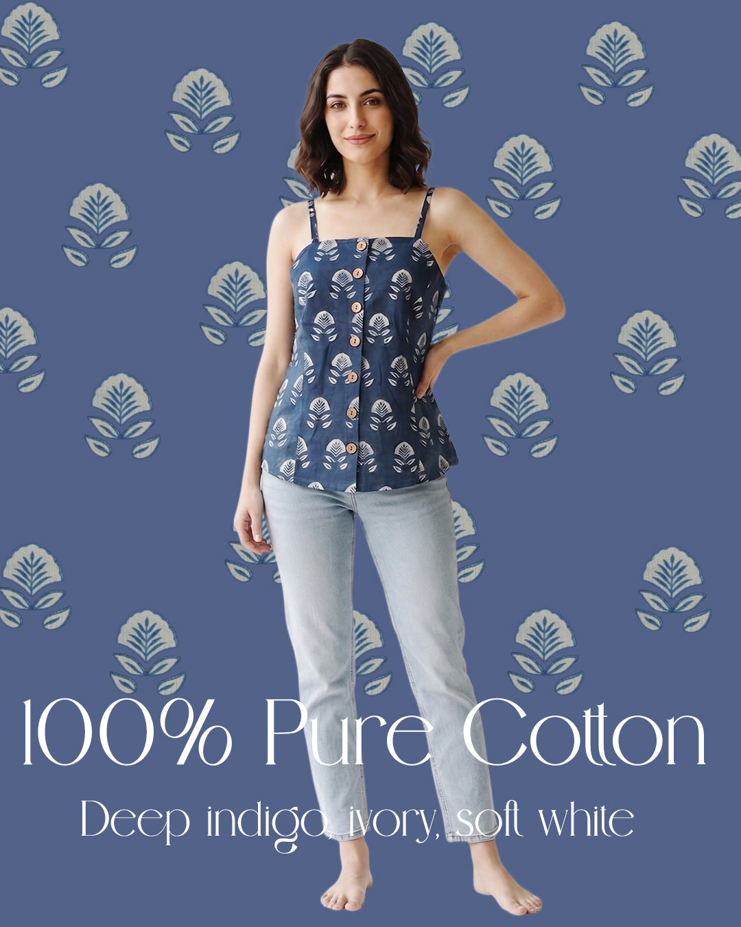 The Poshakh Indigo Bud Artisanal Top.