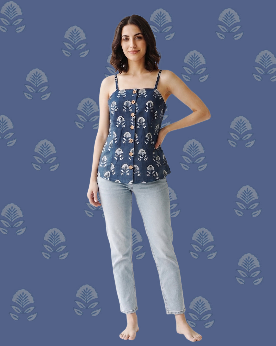 The Poshakh Indigo Bud Artisanal Top.