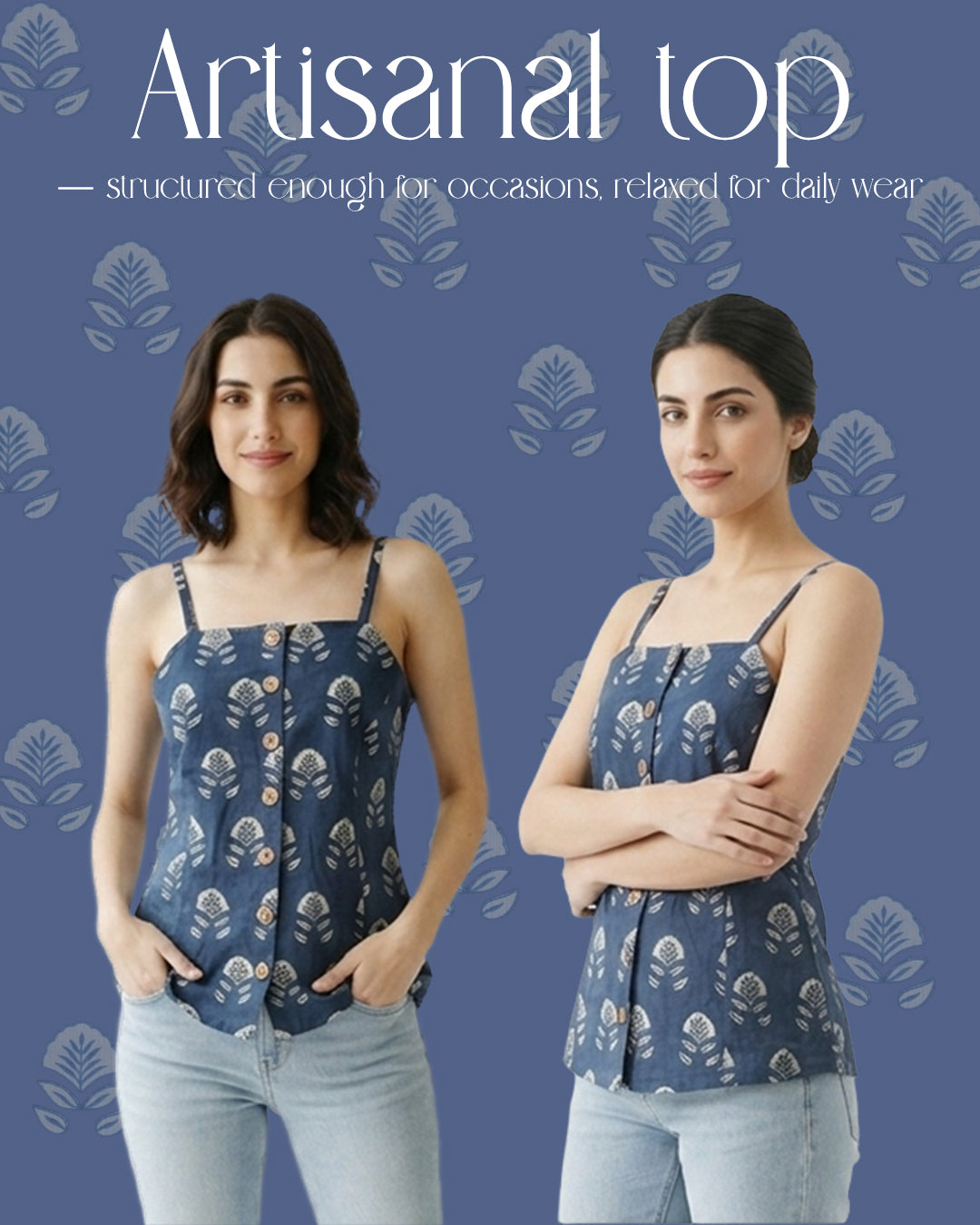 The Poshakh Indigo Bud Artisanal Top.