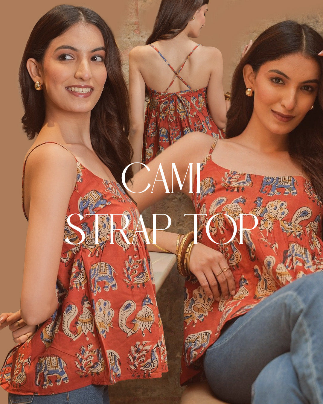 The Rust Cotton Spaghetti Top - Indo Western