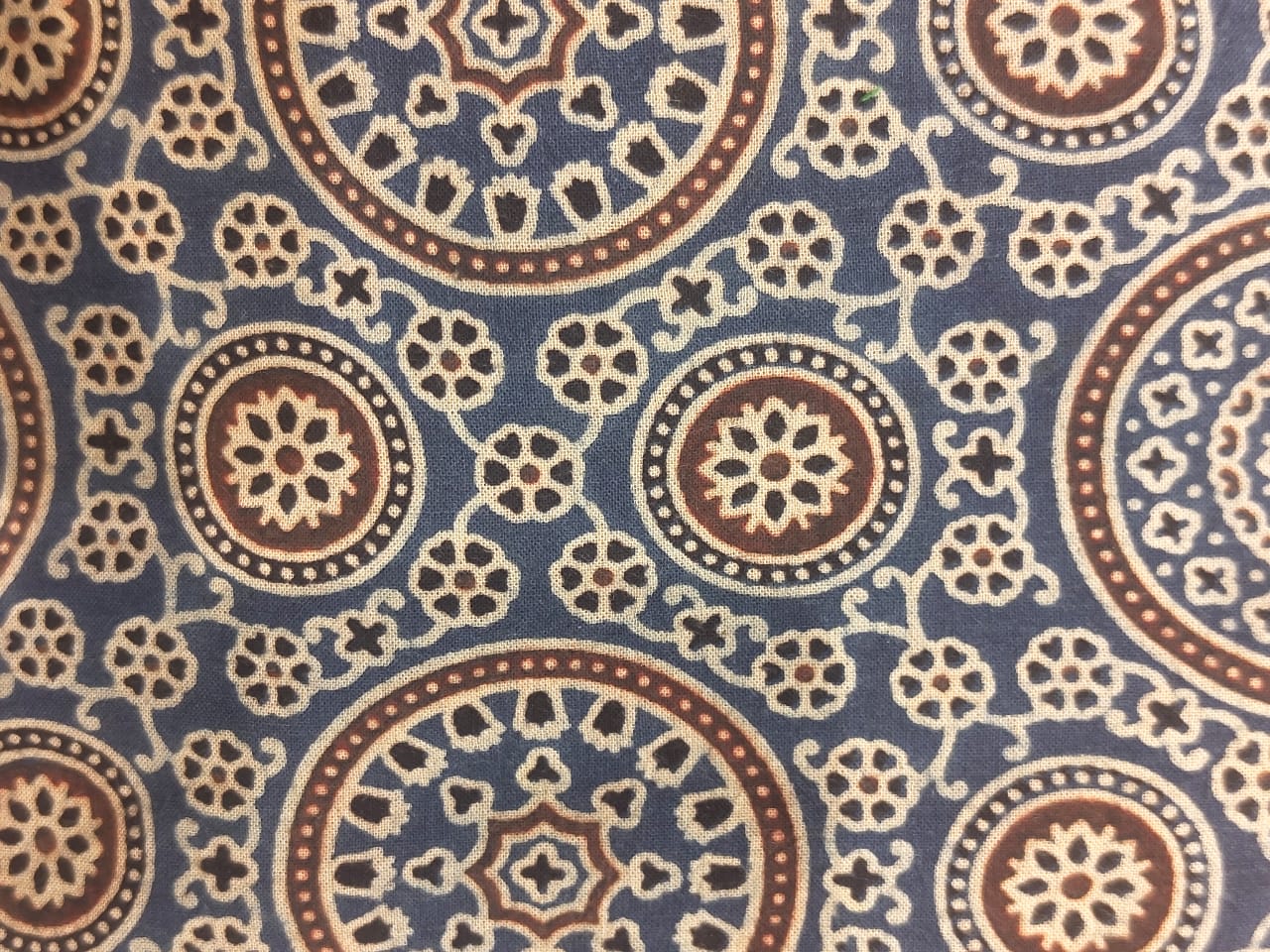Indigo & Brown Mandala Print Poshakh fabrics