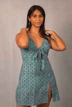 Aqua Paisley Mini Dress - Poshakh fabrics