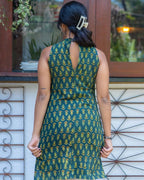 Emerald Bloom Mandarin Halter Kurti - Poshakh fabrics