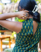 Emerald Bloom Mandarin Halter Kurti - Poshakh fabrics