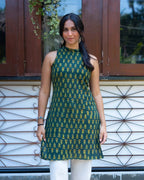 Emerald Bloom Mandarin Halter Kurti - Poshakh fabrics
