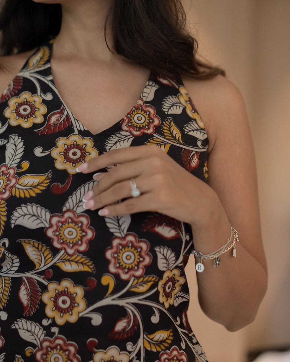 Halter Neck Racerback Dress with Pockets - Poshakh fabrics