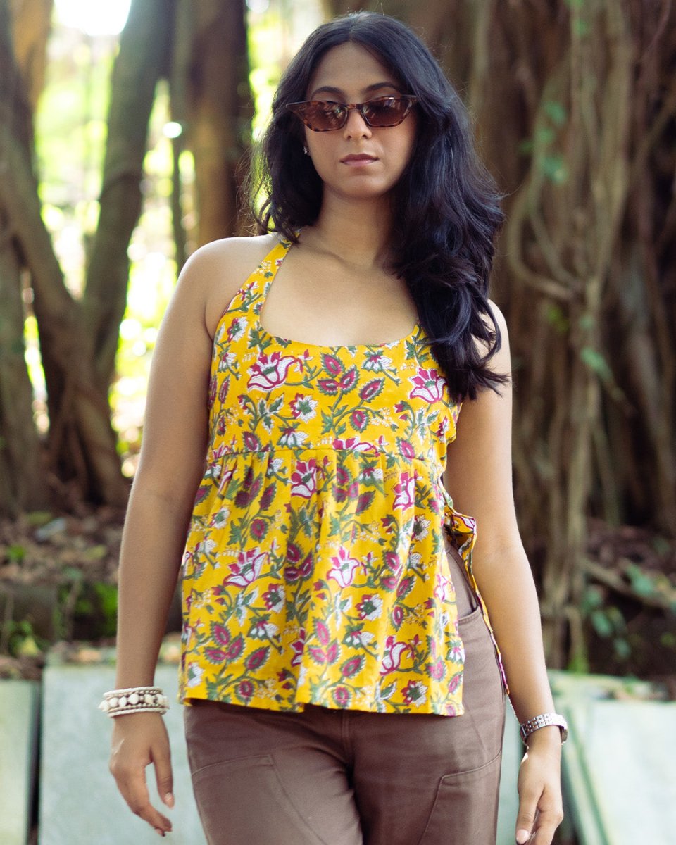 Halter Neck Tie Top - Poshakh fabrics