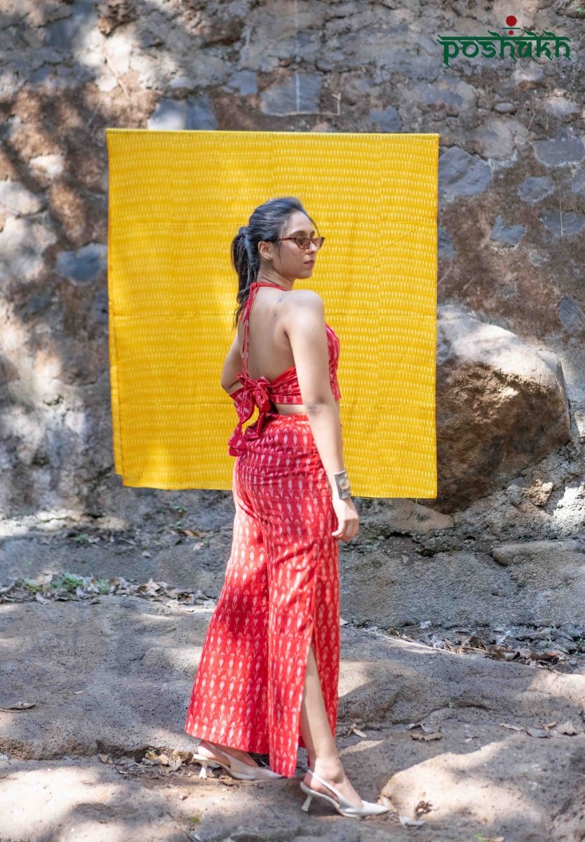 Ikkat Halter Neck Co - ord Set - Poshakh fabrics