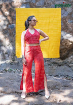 Ikkat Halter Neck Co - ord Set - Poshakh fabrics