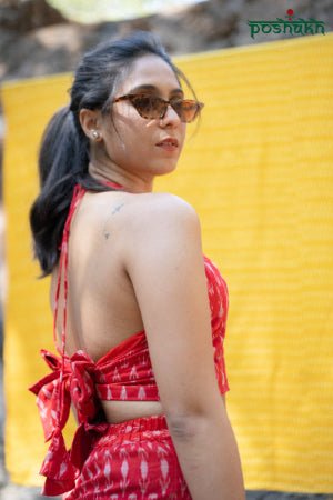 Ikkat Halter Neck Co - ord Set - Poshakh fabrics