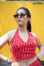 Ikkat Halter Neck Co - ord Set - Poshakh fabrics