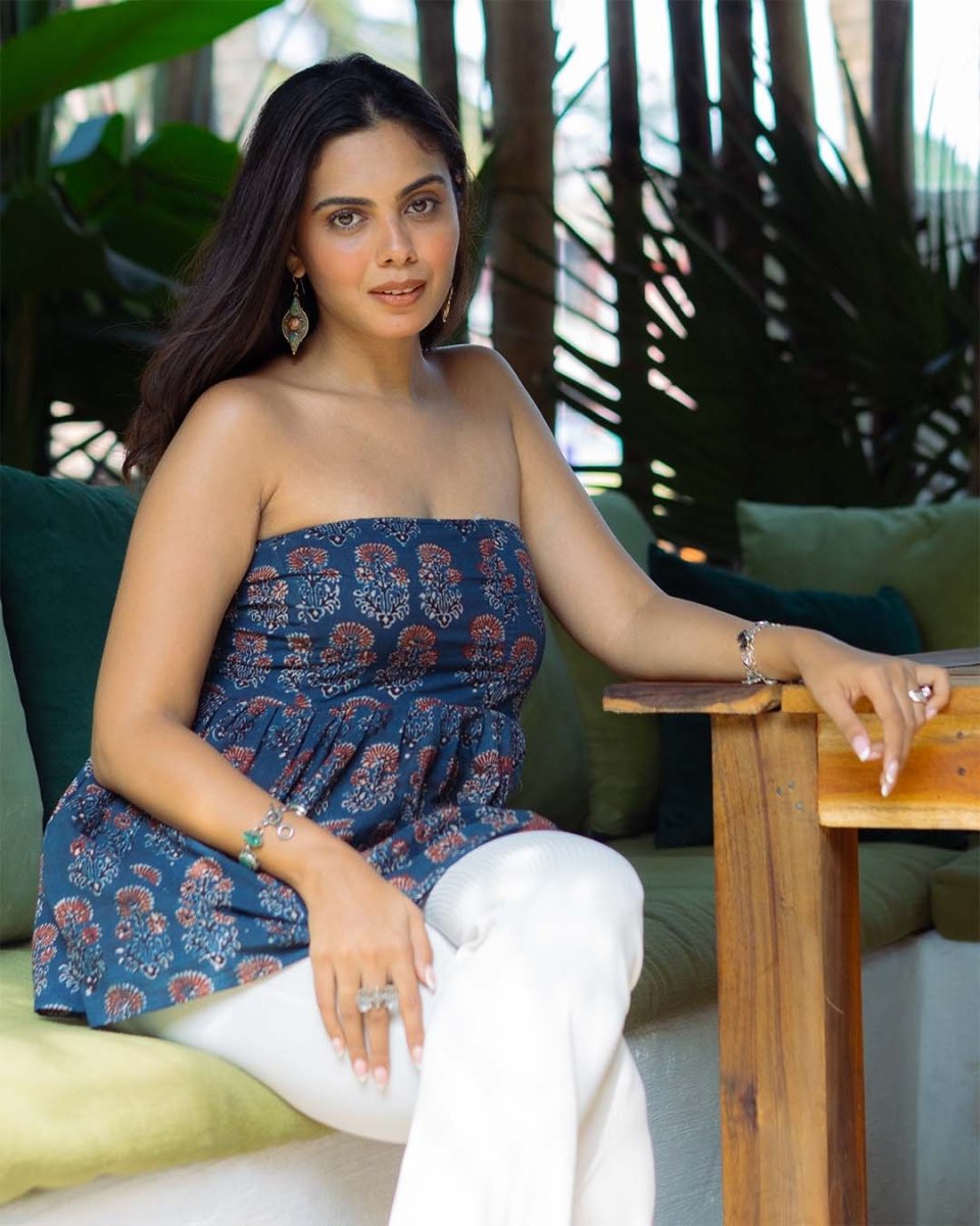 Midnight Floral Indigo Tube Top - Poshakh fabrics