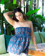 Midnight Floral Indigo Tube Top - Poshakh fabrics