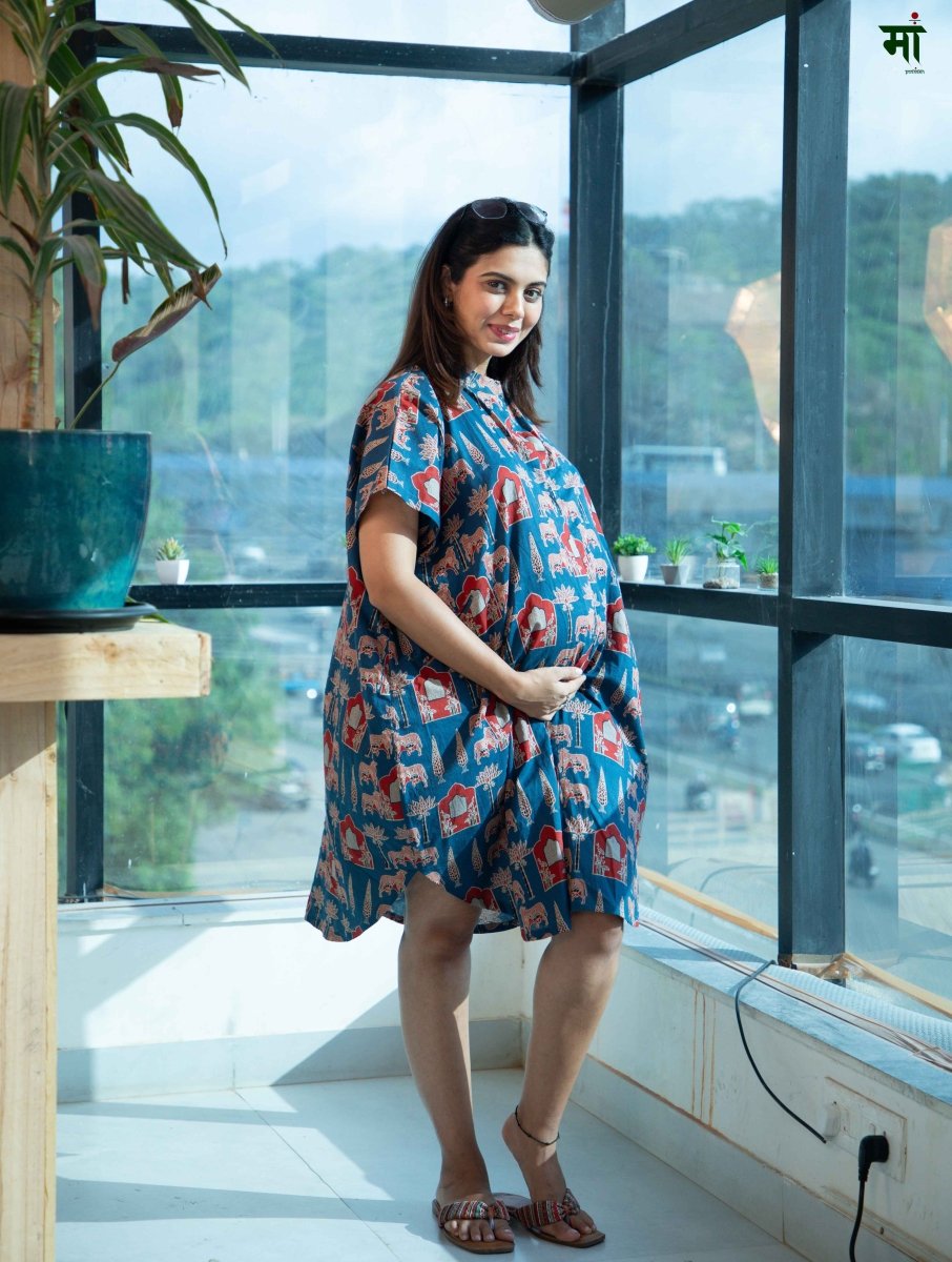 Mughal Block Print Maternity Kaftan - Poshakh fabrics