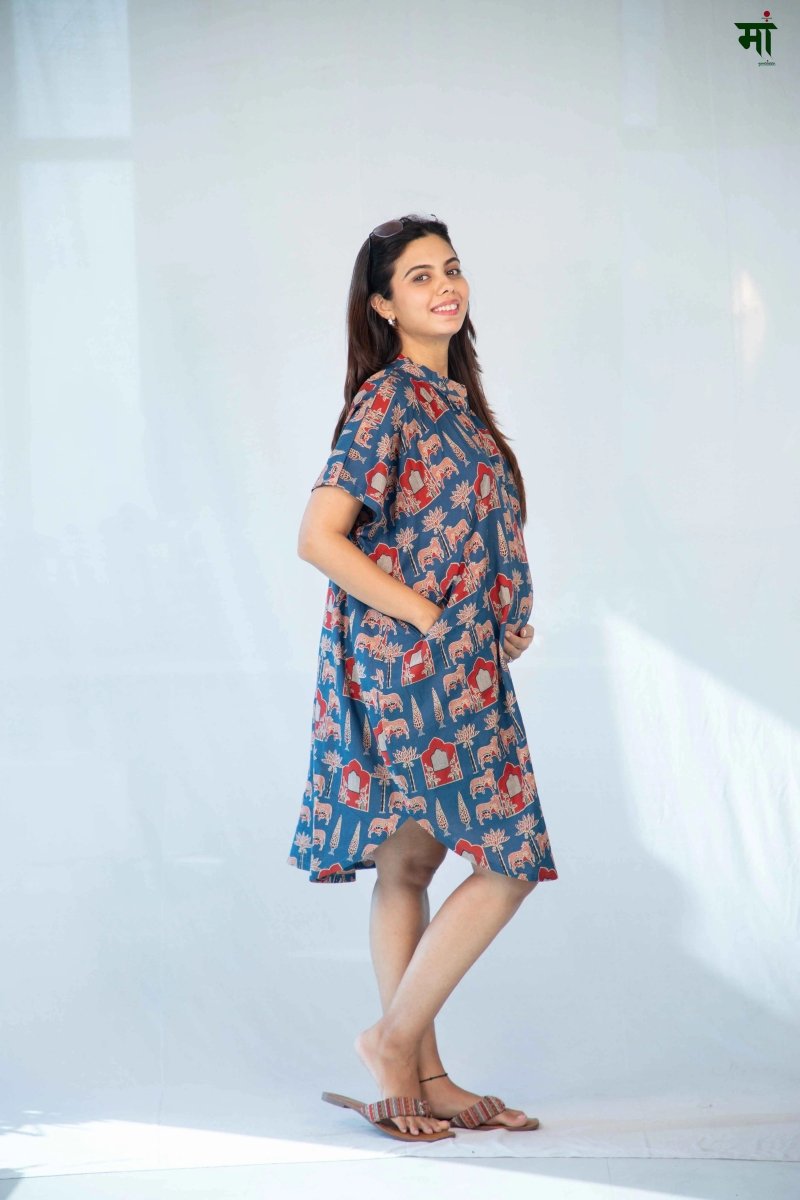 Mughal Block Print Maternity Kaftan - Poshakh fabrics